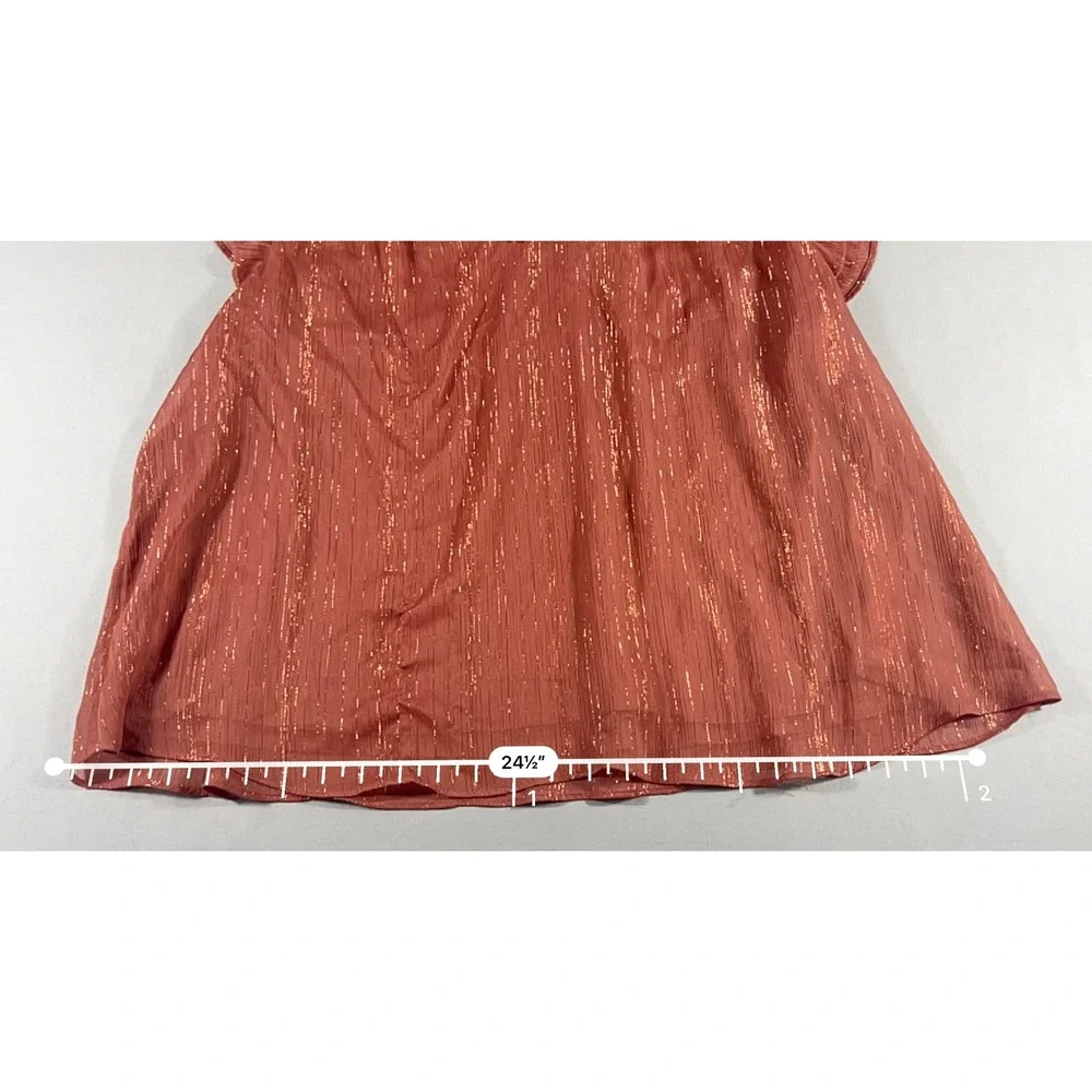 LC Lauren Conrad Rust Gold Metallic Stripe Flutter Sleeve Blouse Woven XXL Top
